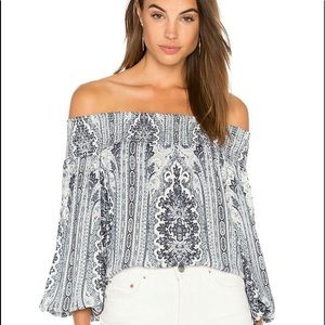Alice + Olivia Blue Viola Off-the-shoulder Top